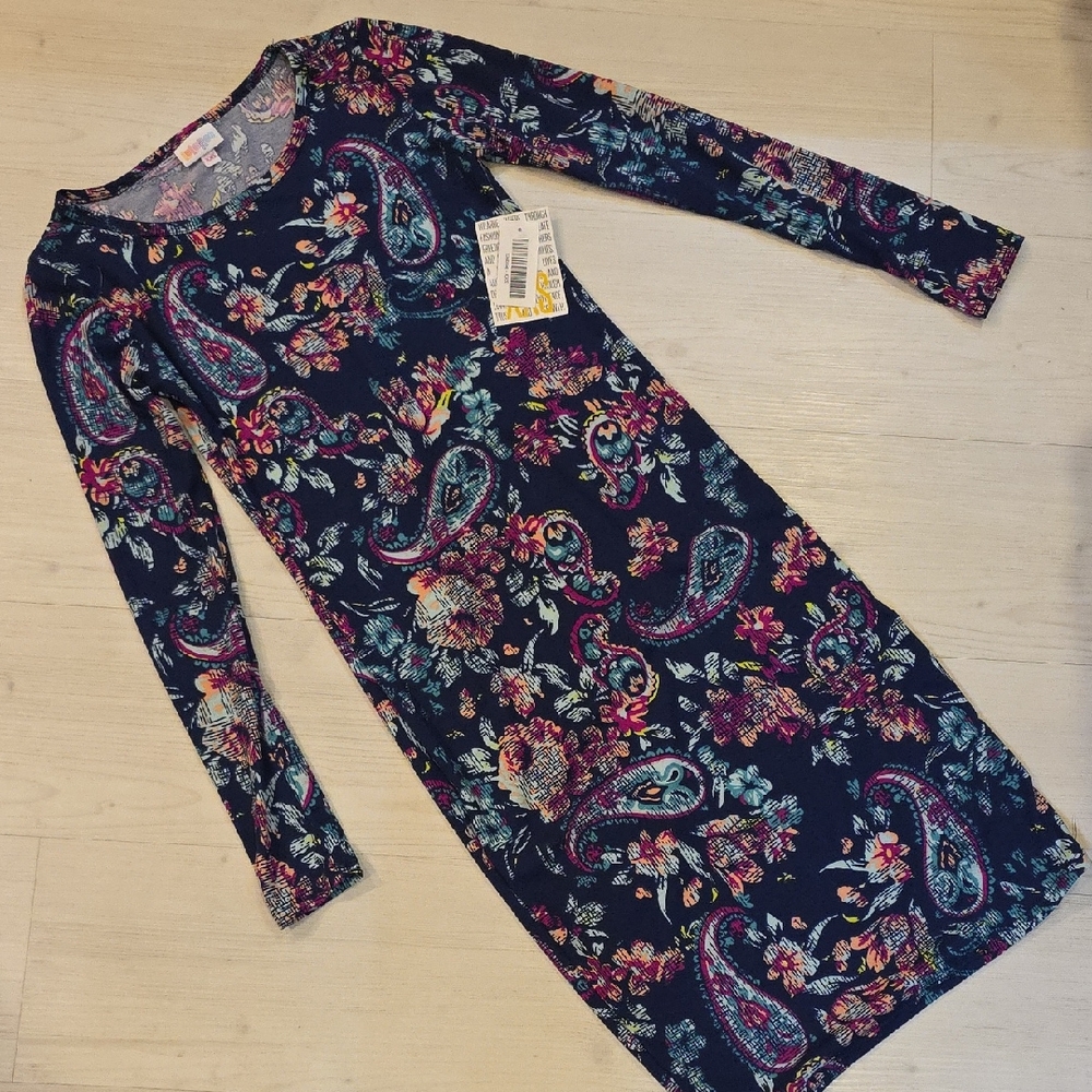 LuLaRoe Floral Paisley Dress - Blue and Pink